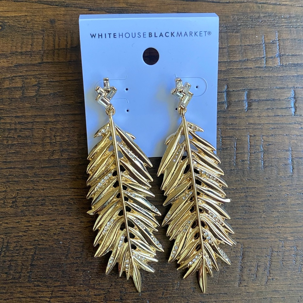 NWT WHBM gold leaf statement earrings